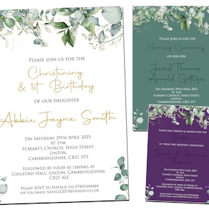 10 Invitations de baptême personnalisées Baptême Nom Invitations Garçon Fille Jumeaux Unisexe Anniversaire Mariage Merci Verdure Botanique