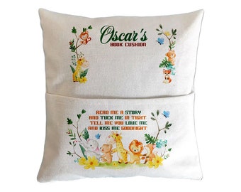 Personalised Safari Animals Book Pillow: Kids Reading Cushion