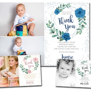 10 cartões de agradecimento com foto personalizada, aniversário, batismo, batismo, rosas, vintage