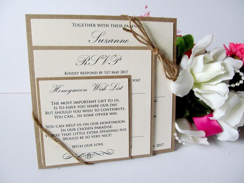 Personalised Wedding Invitations invites Postcard Rustic Vintage Abroad