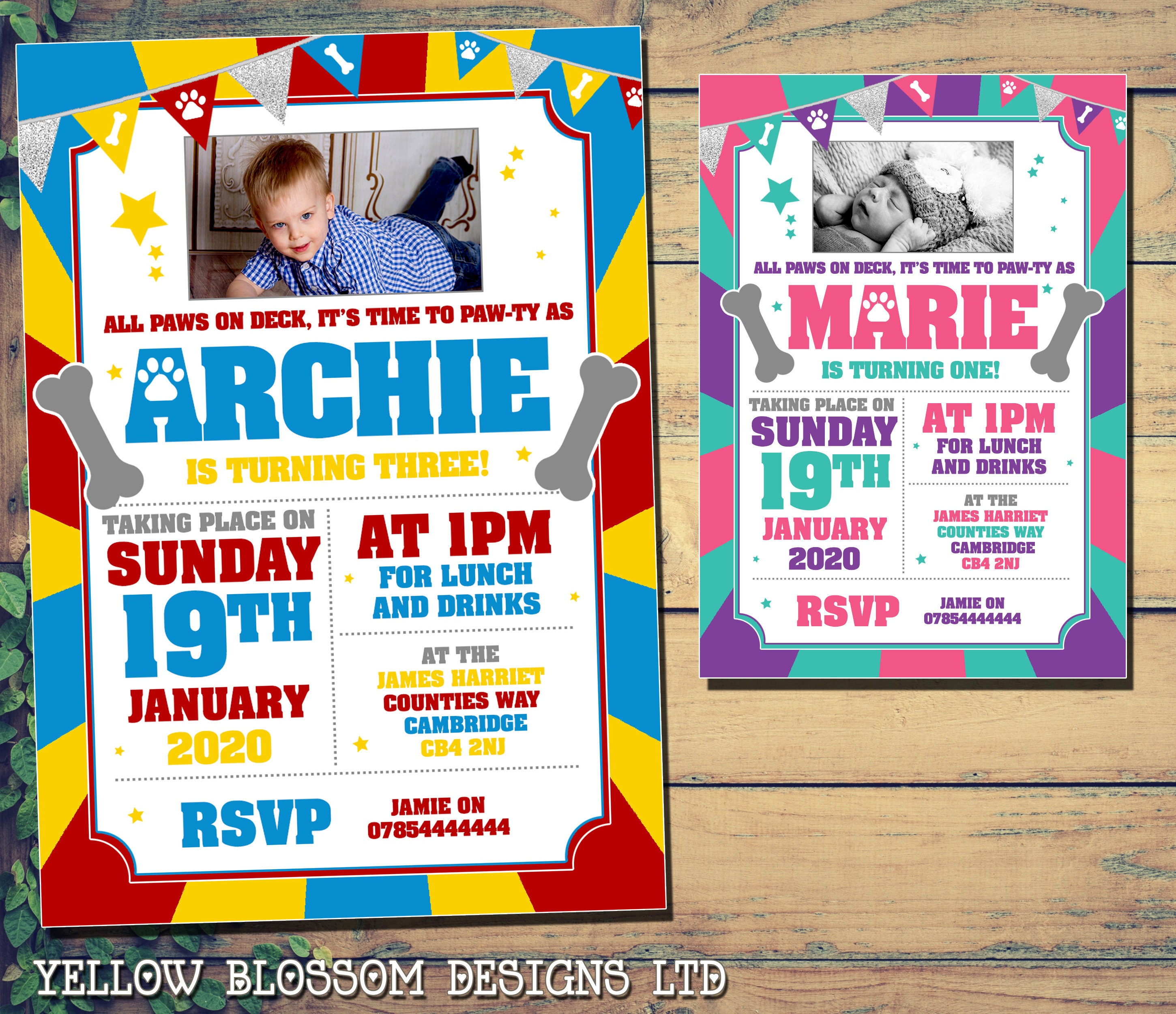 10 Personalised Birthday Invitations Printed Photo Invites Paw Etsy UK
