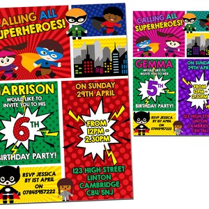 DRUCKBARE DIGITALE DOWNLOADABLE Personalisierte Superheld Geburtstagseinladungen Party lädt Kinder Kinder Jungen Mädchen Unisex Power Superhelden