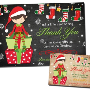10 cartes de remerciement de Noël personnalisées Notes Elf Boy Girl Joint Kids Merci