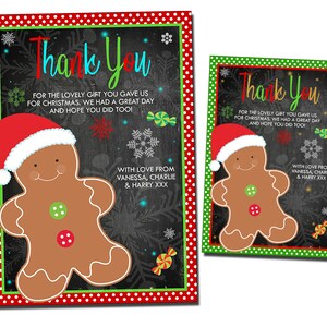 10 cartes de remerciement de Noël personnalisées Pack Enveloppes Gingerbread Man Polka