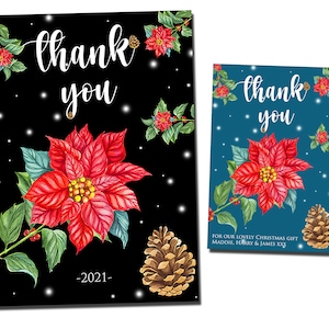 Confezione da 10 biglietti di ringraziamento natalizi personalizzati, buste per bambini, fiore rosso