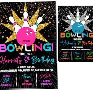 Invitaciones personalizadas para fiesta de cumpleaños de bolos