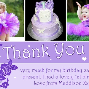 10 Girlie Kinder Gedruckt Danke Karten Mit Foto Lila Creme Pink Gemeinsame Party Taufe Geburtstag Namenstag Taufe Personalisierte Blumen