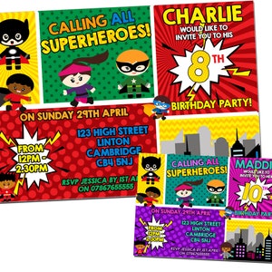 IMPRIMABLE NUMÉRIQUE TÉLÉCHARGEABLE Super-héros personnalisé Anniversaire Invitations Fête Invite Enfants Garçons Filles Unisexe Power Super Comic Strip