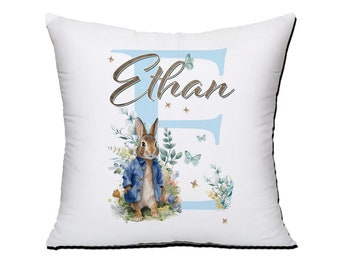 Personalised Rabbit Cushion Personalised Pillow Case Cushion Cover Home Decor Initial Cushion Initial Pillow Baby Gift Christening Gift Cute