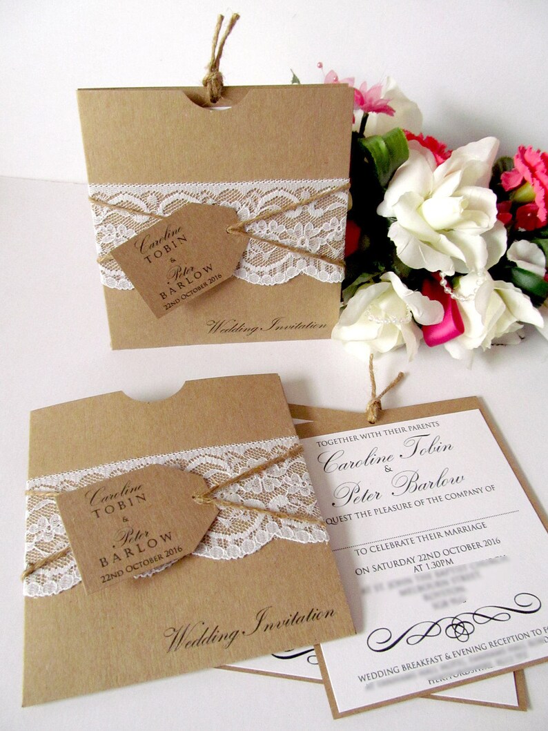 Personalised Wedding Invitations invites Postcard Rustic Vintage Abroad
