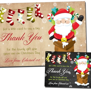 10 Personalisierte Weihnachts-Dankeskarten Notizen Weihnachtsmann Junge Mädchen Gemeinsame Kinder Danksagung