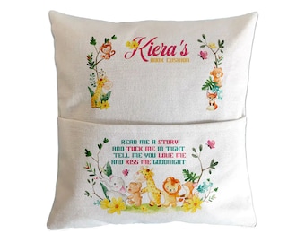 Personalised Safari Animals Book Pillow: Kids Reading Cushion
