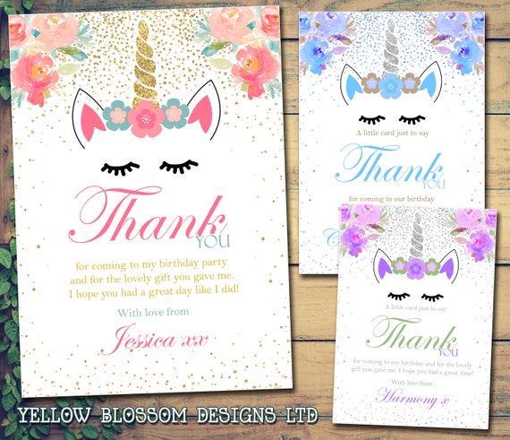 Blue & Pink Unicorn Party Thank You Cards Blue & Pink Unicorn Party Thank You Cards