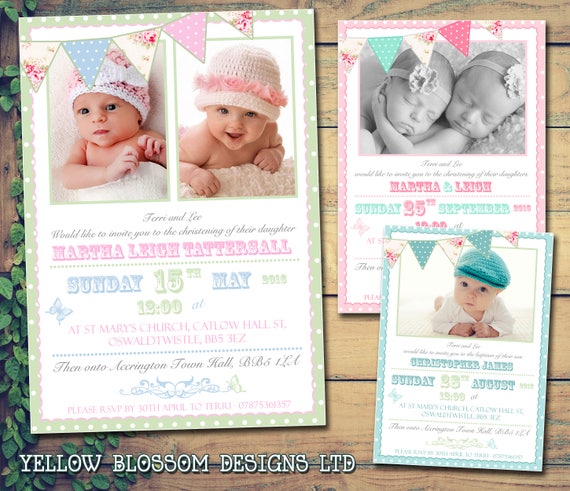 ** 5 PERSONALISED CHRISTENING ENVELOPES ** TWINS INVITES
