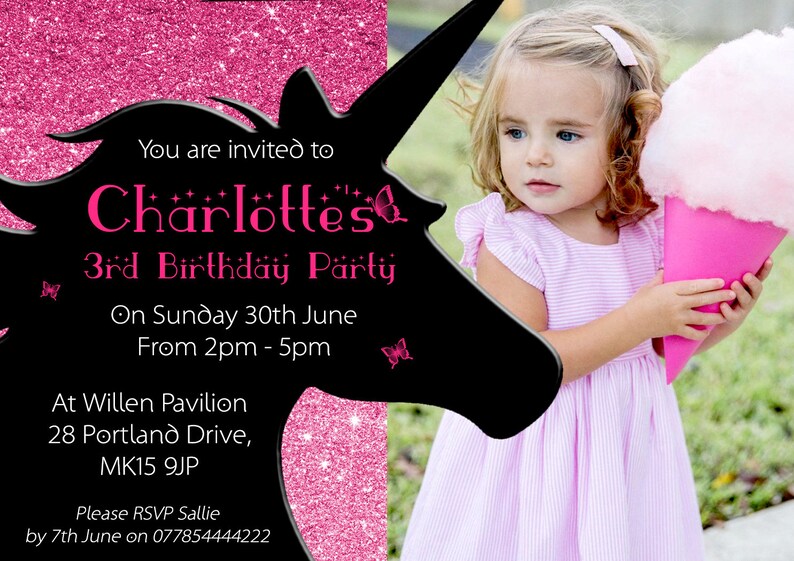 Personalised Childrens Birthday Invitations Printed Invites Boy Girl Joint Party 1st 2nd 3rd 4th 5th Unicorn Magical Rainbow Photo Card Kids image 3