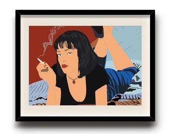 Pulp Fiction, Mia Wallace-afdrukposter, Pulp Fiction digitale kunstposter, Ingelijste afdruk, Gematteerde afdruk, Gemonteerde afdruk