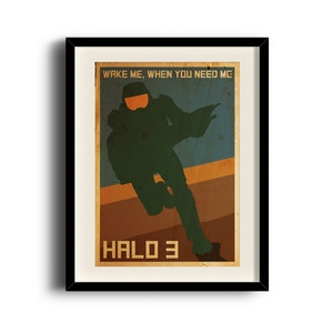 Halo 3 retro poster, Halo 3 digital art print poster, Framed print, Matted print, Mounted print