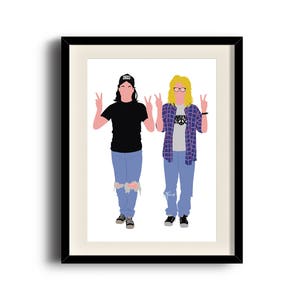 Wayne&#39;s World poster met minimalistische print, Wayne and Garth digitale kunstposter, ingelijste print, gematteerde print, gemonteerde print