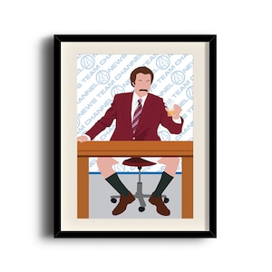 Ron Burgundy, minimalist print poster, Ron Burgundy digital art poster, Framed print, Matted print, Mounted print