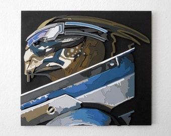 Garrus Vakarian konstporträtt, 3D-väggdekor, rullsågskonst, träkonst, 3D-konst, videospelskonst