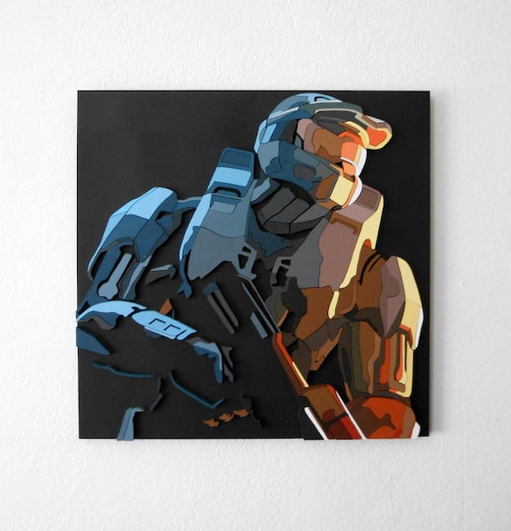 Halo 3 Art Portrait 3d Wall Decor Scroll Saw Wood - Halo Wall Decals Halo 3 Art Portrait 3d Wall Decor Scroll Saw Wood - Halo Wall Decals