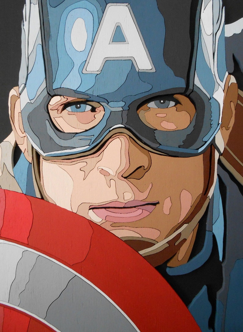 Captain America Wall Art, 3D Wall Decor, Scroll Saw Art, Wood Art, 3D Art Etsy