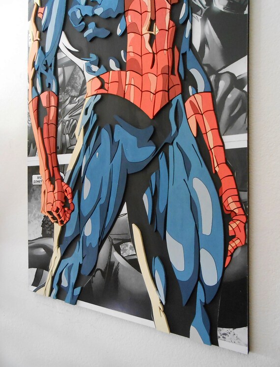 スパイダーマンアート、スパイダーマン木製ウォールアート、3Dウォール
