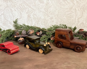 Instant Collection! • Vintage Wooden Toy Cars and Truck • Retro Wood Automobiles • Classic Car Collectible • Rustic Nursery or Child's Room