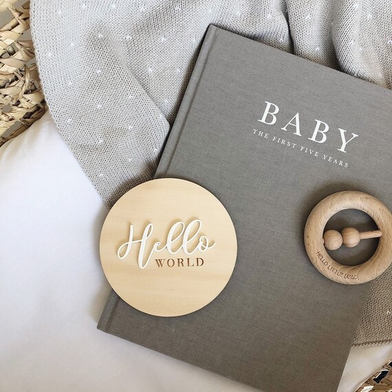 Hello World Birth Announcement Plaque Newborn Photoshoot Etsy