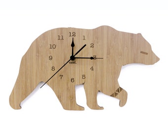 Bear Clock - Bamboo | Wall Clock | Laser cut Nursery & Kids Decor