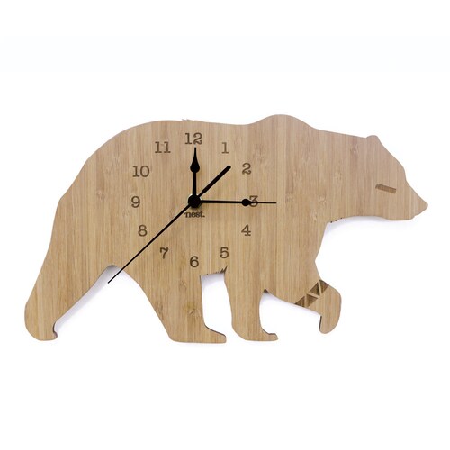 Bear Clock Bamboo Wall Clock Laser Cut Nursery & Kids Etsy