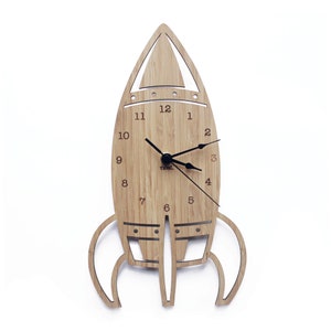 Rocket Clock - Wood | Wall Clock  | Laser cut Nursery & Kids Decor | Spaceship