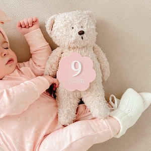 Ensemble de jalons de fleurs en acrylique | Jalons mensuels découpés au laser | Disques jalons | Accessoire photo mensuel pour bébé | Cartes d'étape de bébé