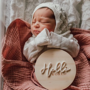 Hello World Birth Announcement Plaque | Nursery & Kids Decor | Laser cut Keepsake