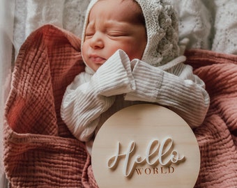 Hello World Birth Announcement Plaque | Nursery & Kids Decor | Laser cut Keepsake