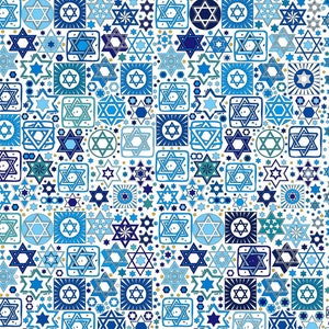 Tossed Stars Jewish Fabric on White / Star of David / Sold in 1/2 Yd Increments / Multiple Yards Available