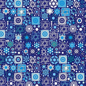 Tossed Stars Jewish Fabric on Navy Blue / Star of David / Sold in 1/2 Yd Increments / Multiple Yards Available