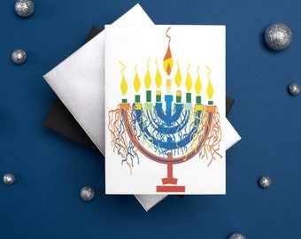 Hannukah Jewish Greeting Card - Ribbon Menorah