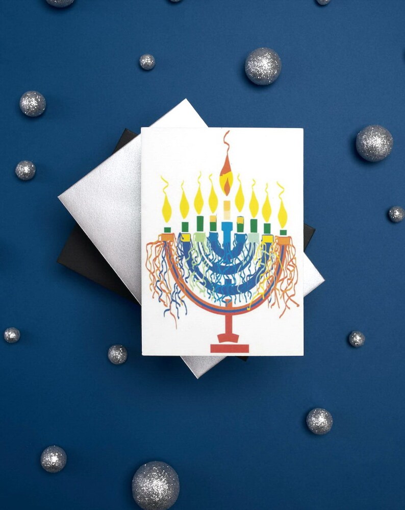Hannukah Jewish Greeting Card Ribbon Menorah - Etsy