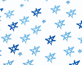 Star of David Jewish Fabric With Blue Stars on White / Sold in 1/2 Yd Increments / Multiple Yards Available