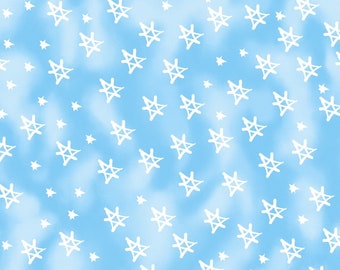 Star of David Jewish Fabric With White Stars on Mottled Light Blue / Sold in 1/2 Yd Increments / Multiple Yards Available