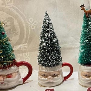 Adorable Mini Santa Mug with Decorated Bottle Brush Tree-Variety!!