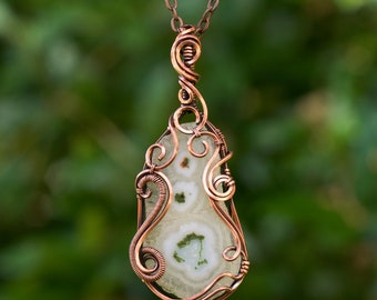 Wire wrap solar quartz necklace pure copper rough quartz boho wire wrap crystal gemstone pendant