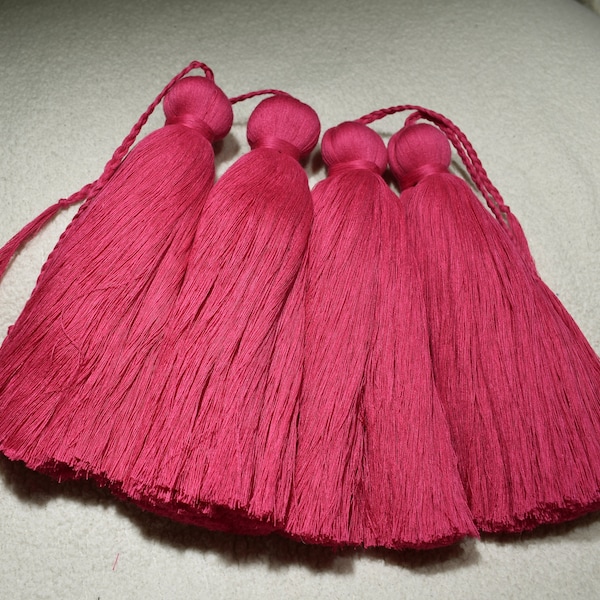 Tassels, 60/2 HOT PINK  cotton  6  inches x 1  inch - a set of 4 tassels