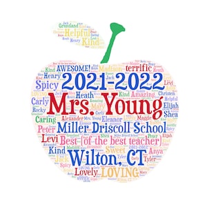 Teacher apple word collage, wordle, word cloud, custom personalized print