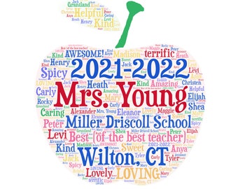 Teacher apple word collage, wordle, word cloud, custom personalized print