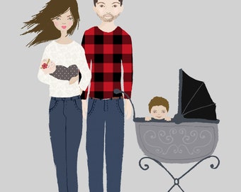 Custom family portrait drawing, family portrait illustration digital, family portrait watercolor