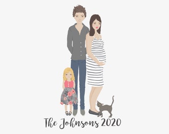 Custom Baby Announcement illustrationShower giftPersonalized husband and wifecouple art printpregnant illustrationmom to be gift