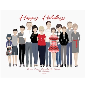 IMPRIMIBLE Dibujo de retrato familiar personalizado, ilustración, retrato de pareja Tarjeta de Navidad, Tarjeta navideña de retrato familiar, Tarjeta personalizada