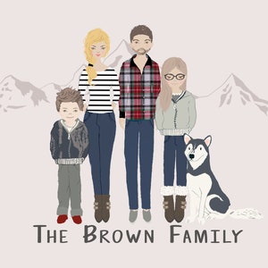 Disegno di ritratto di famiglia digitale personalizzato, illustrazione, regalo di ritratto di famiglia ad acquerello